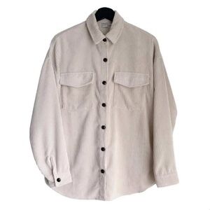 Simons Twik Cream Corduroy Button Down Shirt Shacket Unisex Oversized Layering